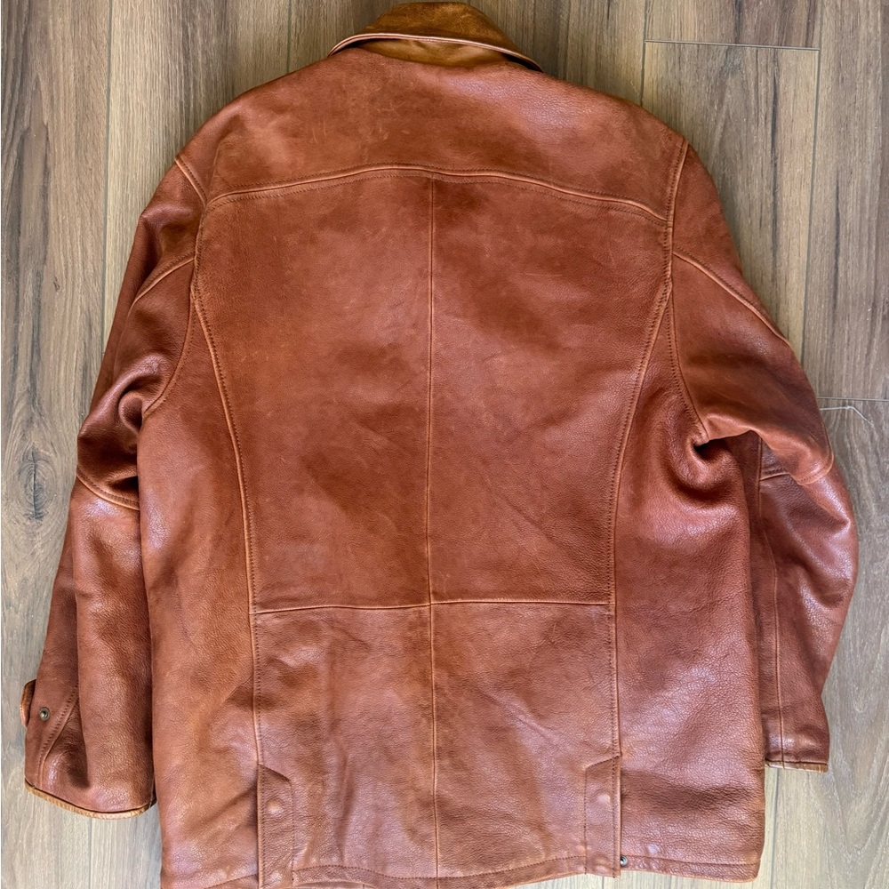 Vintage Orvis Leather Jacket Mens 44 Brown Chorn Barn Wool Cashmere Lined - Picture 9 of 9